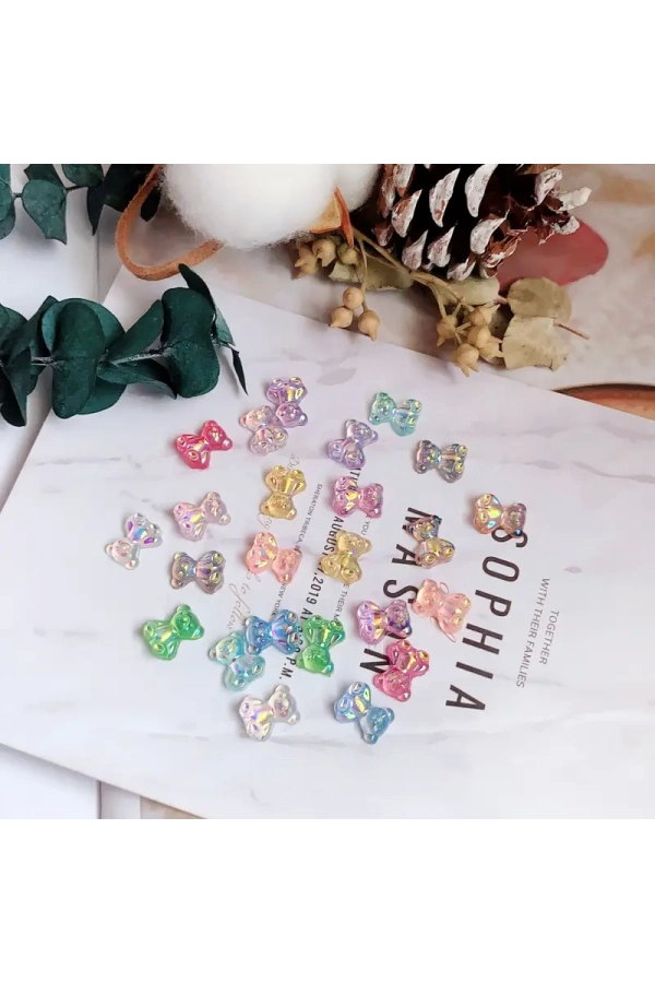 20 Adet Hologramlı Ayıcık Charm Tırnak Süsü