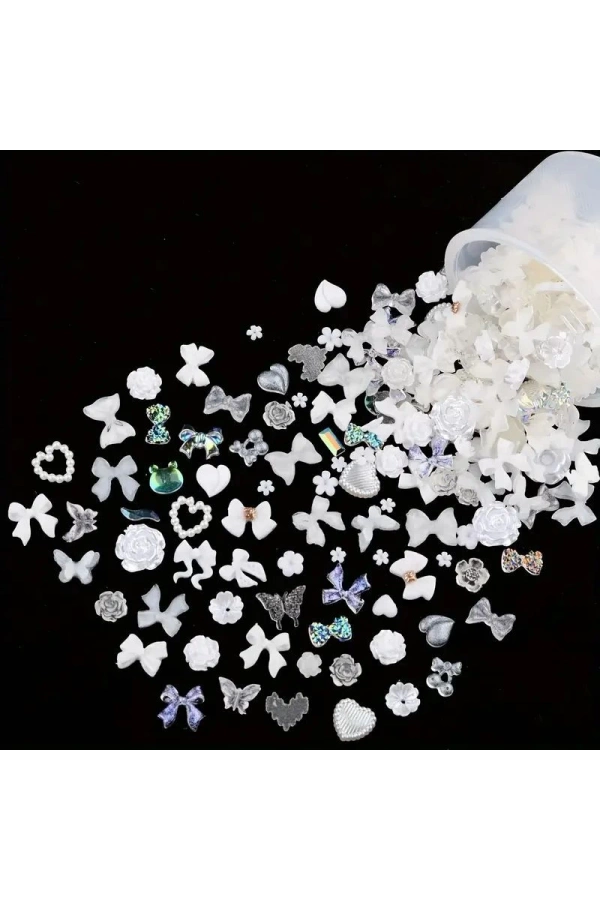 Beyaz Karışık Figürlü Nail Art Süsü - 20 Adet