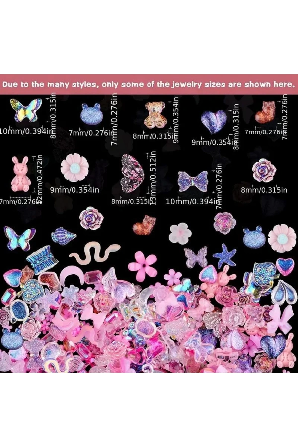 Pembe Karışık Figürlü Nail Art Süsü - 20 Adet