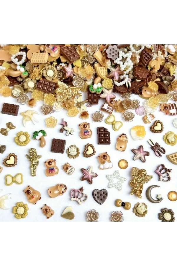 Çikolata ve Kraliyet Temalı Karışık Nail Art Süsü - 20 Adet