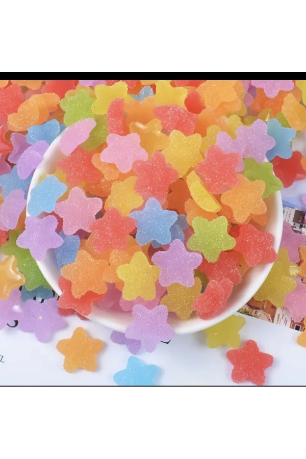 Renkli 3D Şeker Görünümlü Yıldız Charm Tırnak Süsleri – 5 Adet