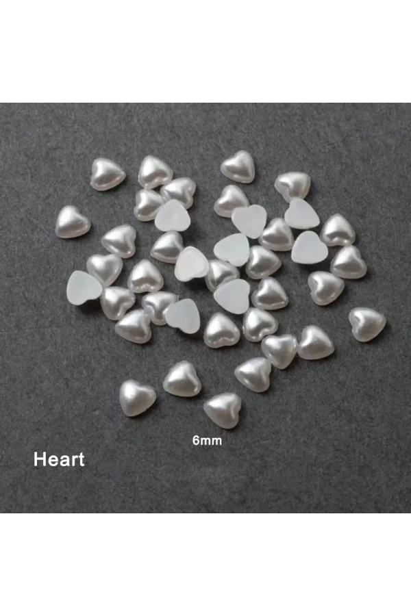 İnci Beyazı 3D Kalp Charm Tırnak Süsleri - 20 Adet