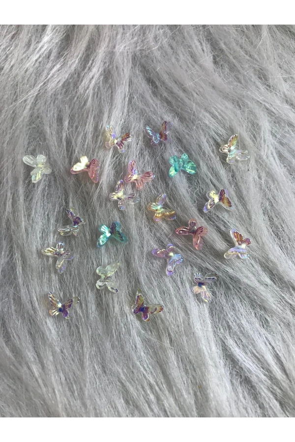 20 Adet Renkli Kelebek Charm Tırnak Süsü