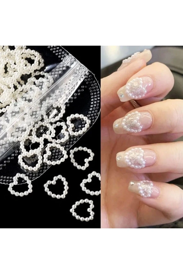 İnci Detaylı 3D Kalp Charm Tırnak Süsü – 20 Adet