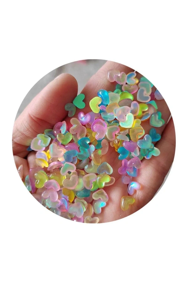20 Adet Hologramlı Kalp Charm Tırnak Süsü