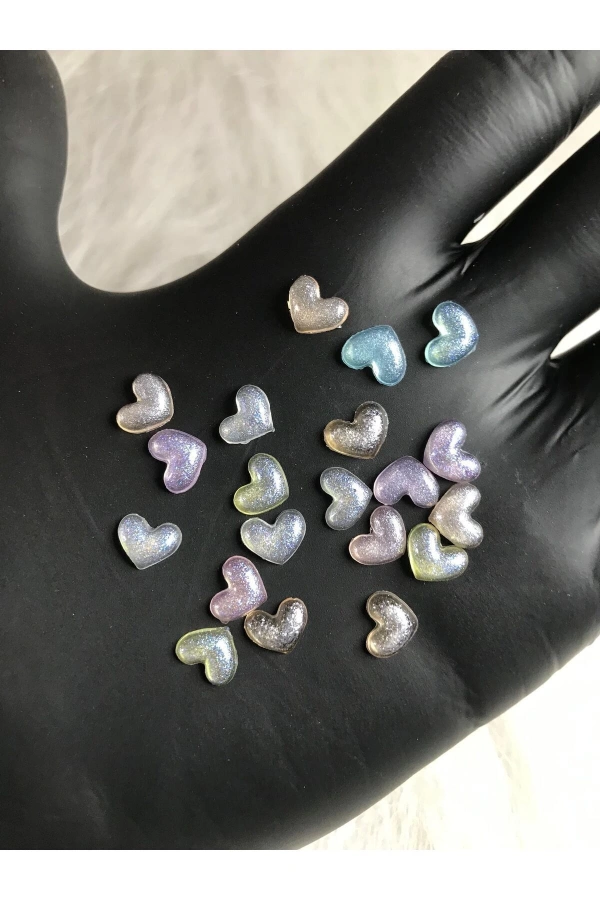 20 Adet Hologramlı Kalp Charm Tırnak Süsü