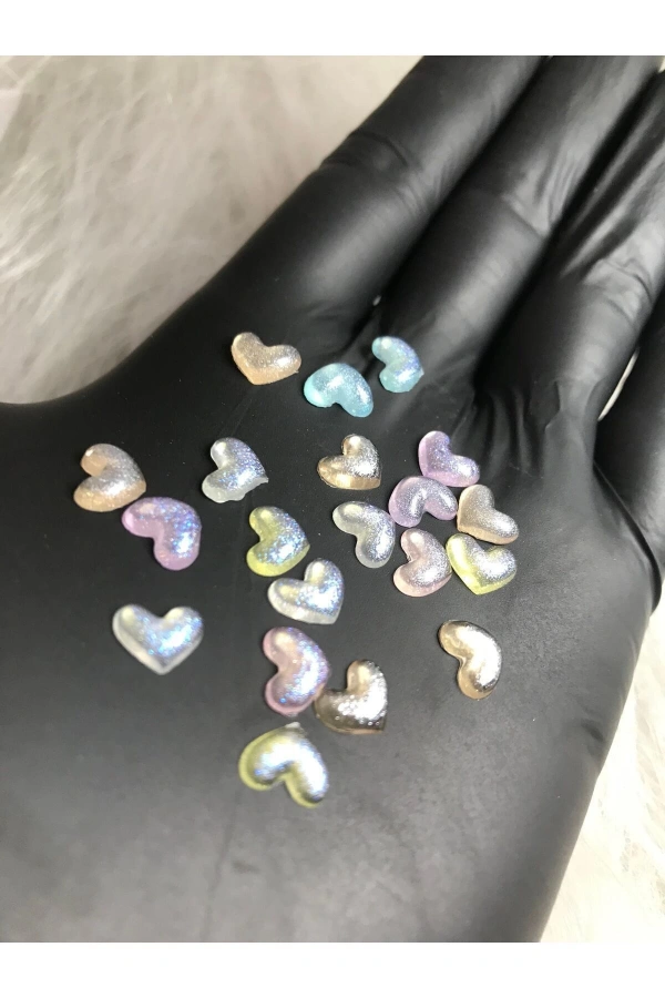 20 Adet Hologramlı Kalp Charm Tırnak Süsü