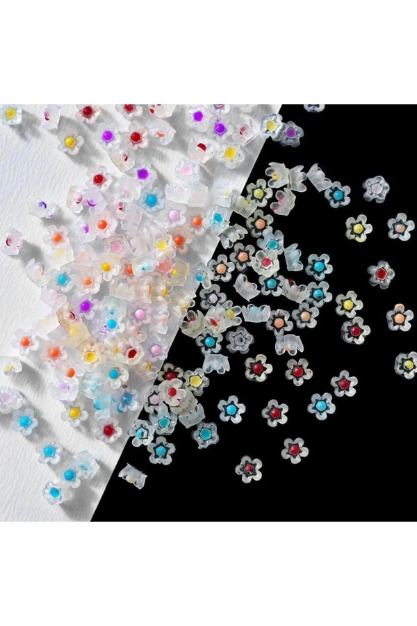 Renkli 3D Çiçek Charm Tırnak Süsü – 20 Adet