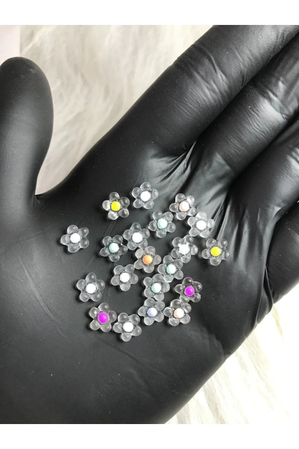 Renkli 3D Çiçek Charm Tırnak Süsü – 20 Adet