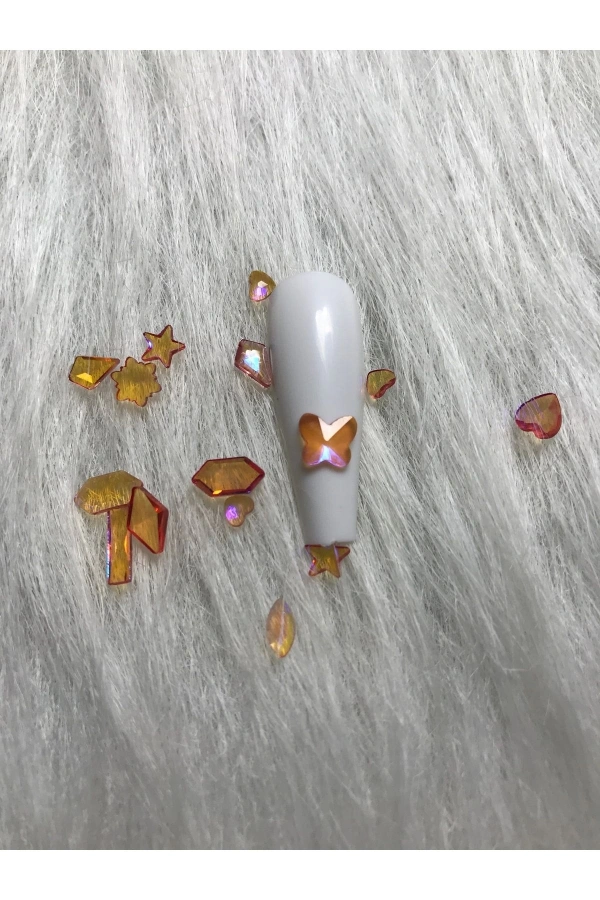 Holografik 3D Karışık Şekilli Nail Art Taşları – Pembe Altın Yansımalar