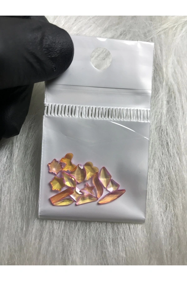 Holografik 3D Karışık Şekilli Nail Art Taşları – Pembe Altın Yansımalar