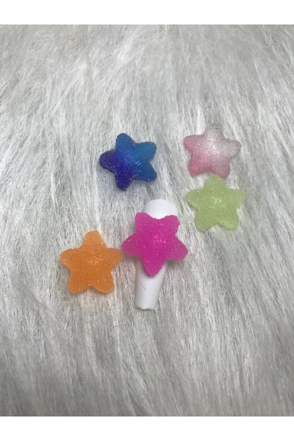 Renkli 3D Şeker Görünümlü Yıldız Charm Tırnak Süsleri – 5 Adet