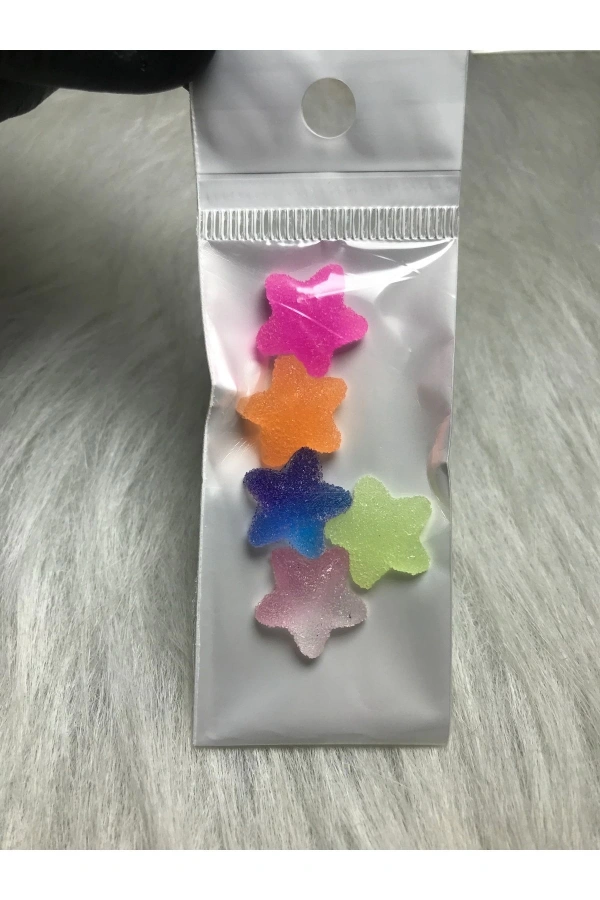 Renkli 3D Şeker Görünümlü Yıldız Charm Tırnak Süsleri – 5 Adet