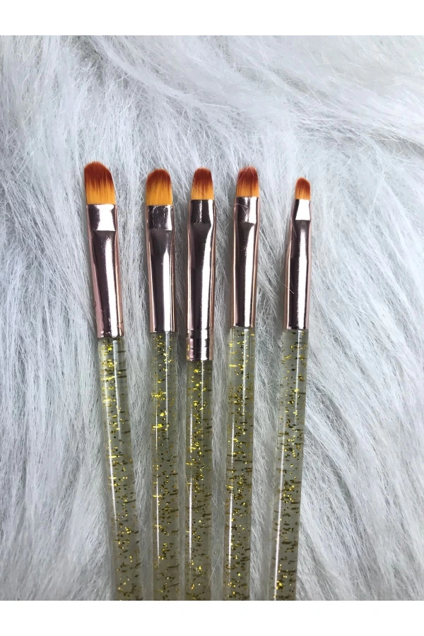 Altın Simli Jel ve Polijel Tırnak Fırça Seti – 5li