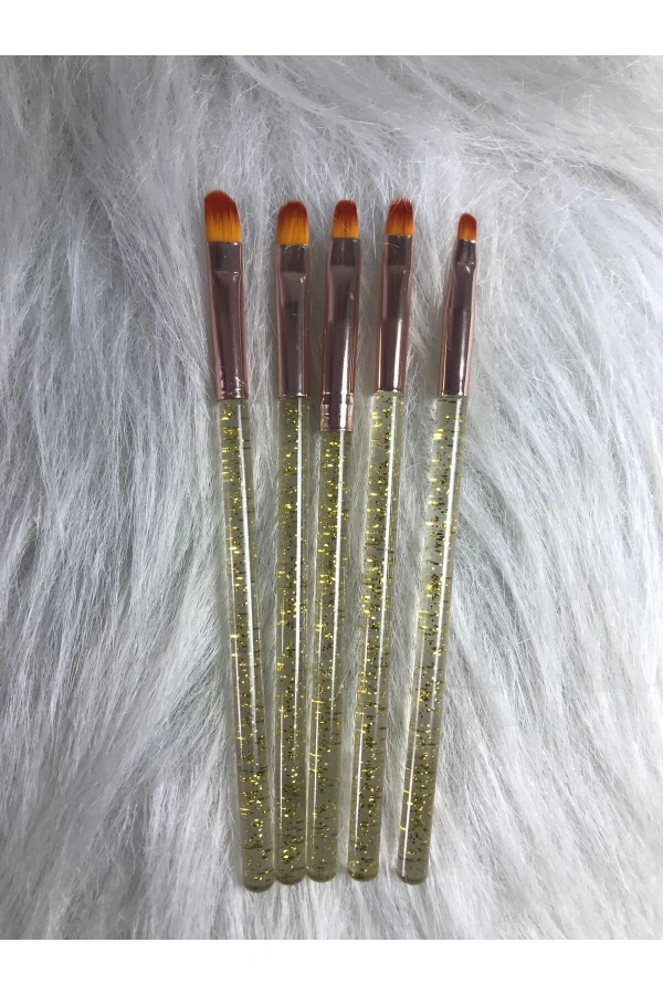 Altın Simli Jel ve Polijel Tırnak Fırça Seti – 5li