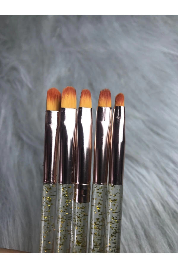 Altın Simli Jel ve Polijel Tırnak Fırça Seti – 5li