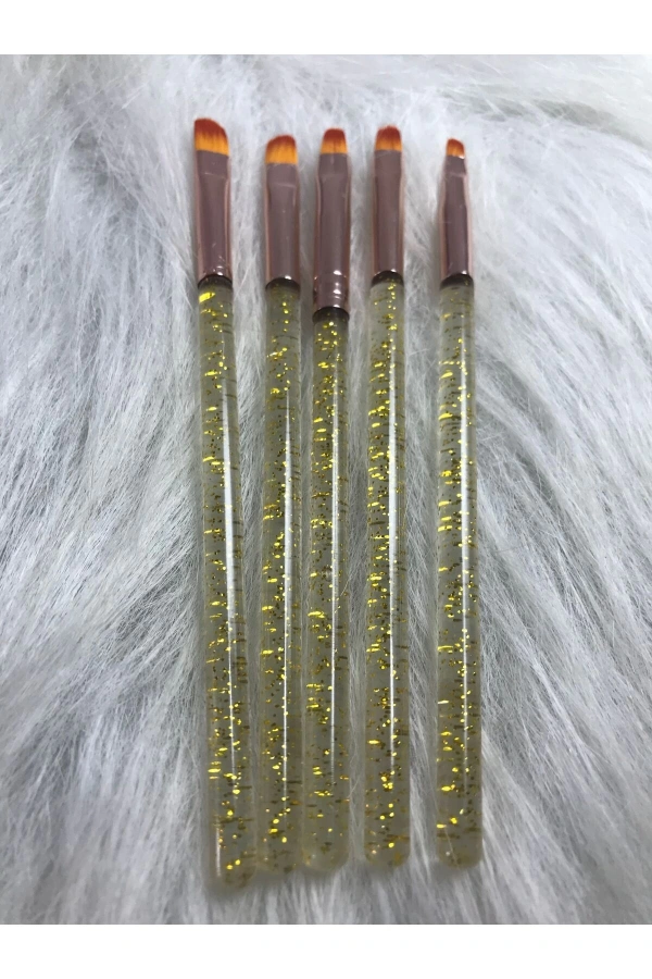 Altın Simli Jel ve Polijel Tırnak Fırça Seti – 5li