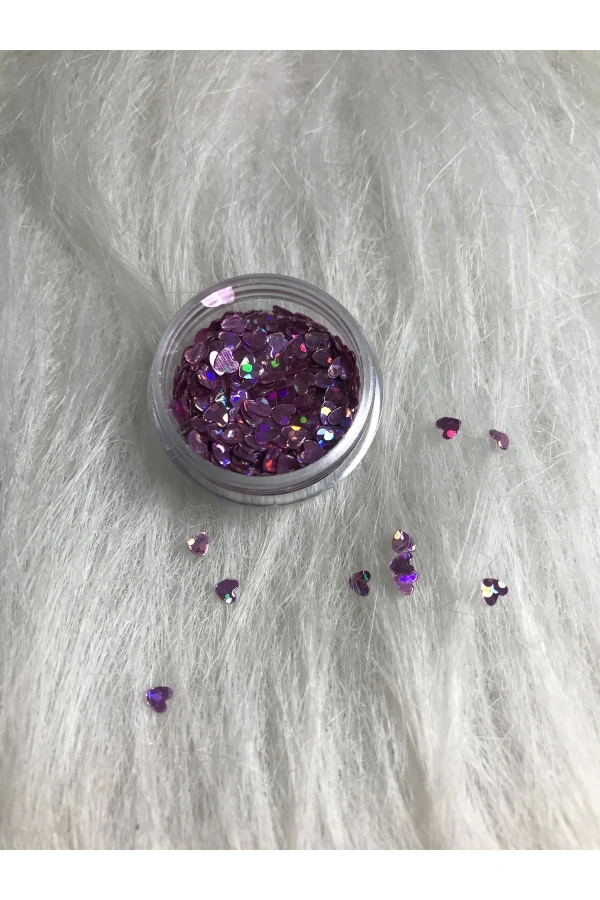 Pembe Holografik Kalp Şeklinde Nail Art Süsleri