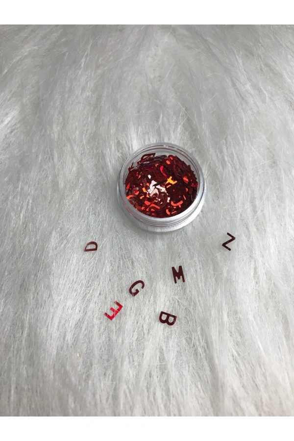 Kırmızı Holografik Harf Nail Art Süsleri