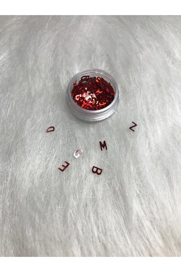 Kırmızı Holografik Harf Nail Art Süsleri