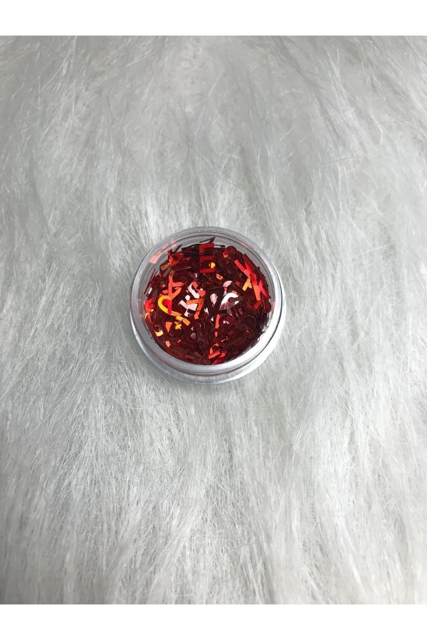 Kırmızı Holografik Harf Nail Art Süsleri