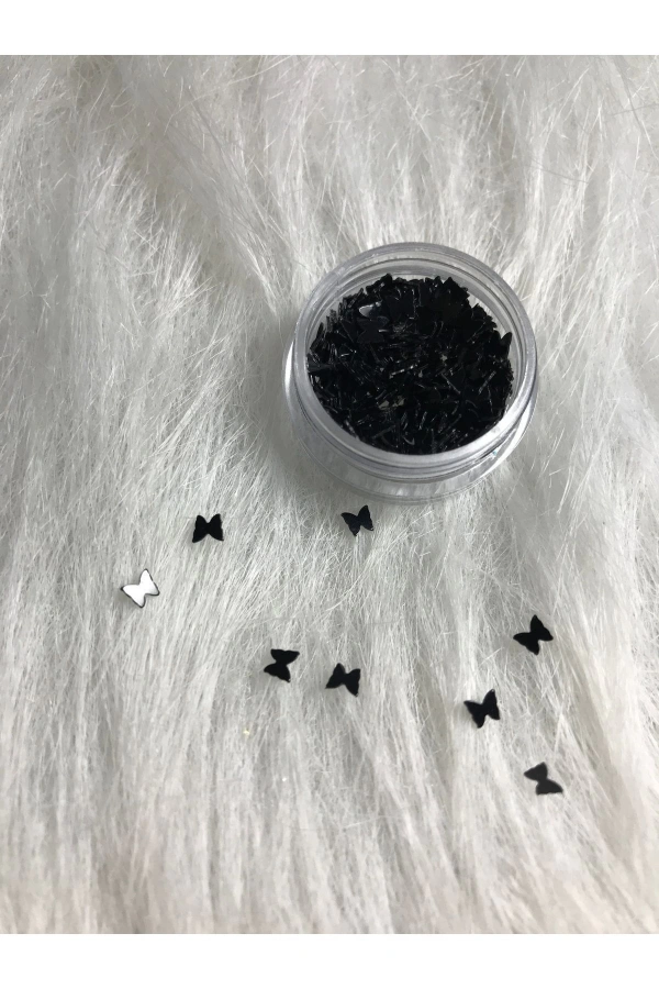 Siyah Holografik Kelebek Nail Art Süsleri