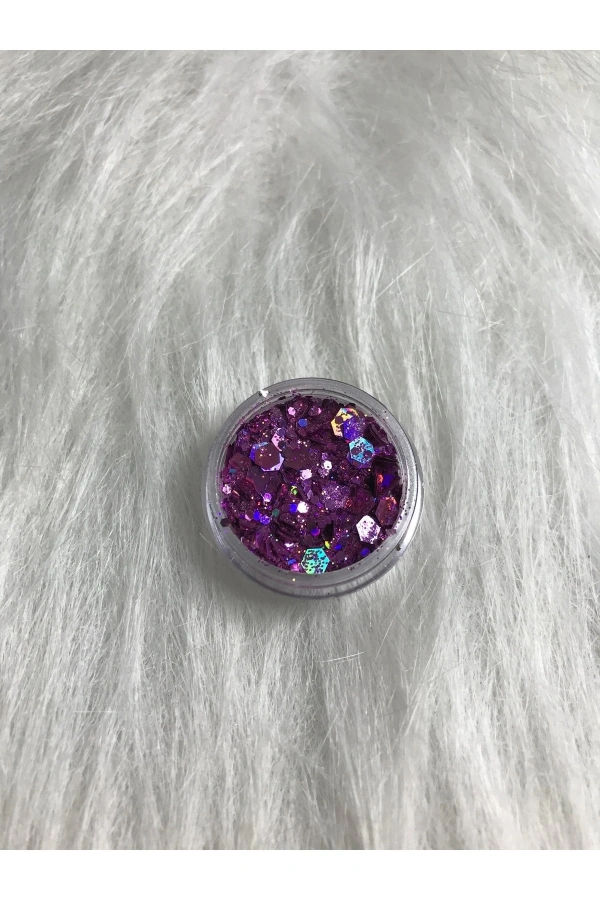 Mor Holografik Chunky Glitter Nail Art Süsleri – Parlak ve Işıltılı