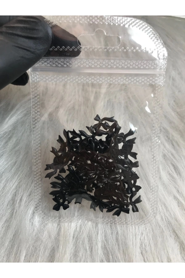 Siyah Kurdele Nail Art Charm Seti