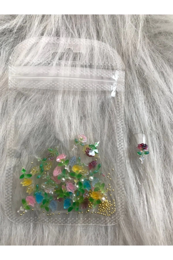 Renkli Güller Nail Art Charm Seti