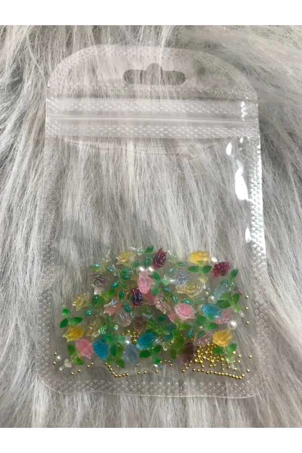 Renkli Güller Nail Art Charm Seti
