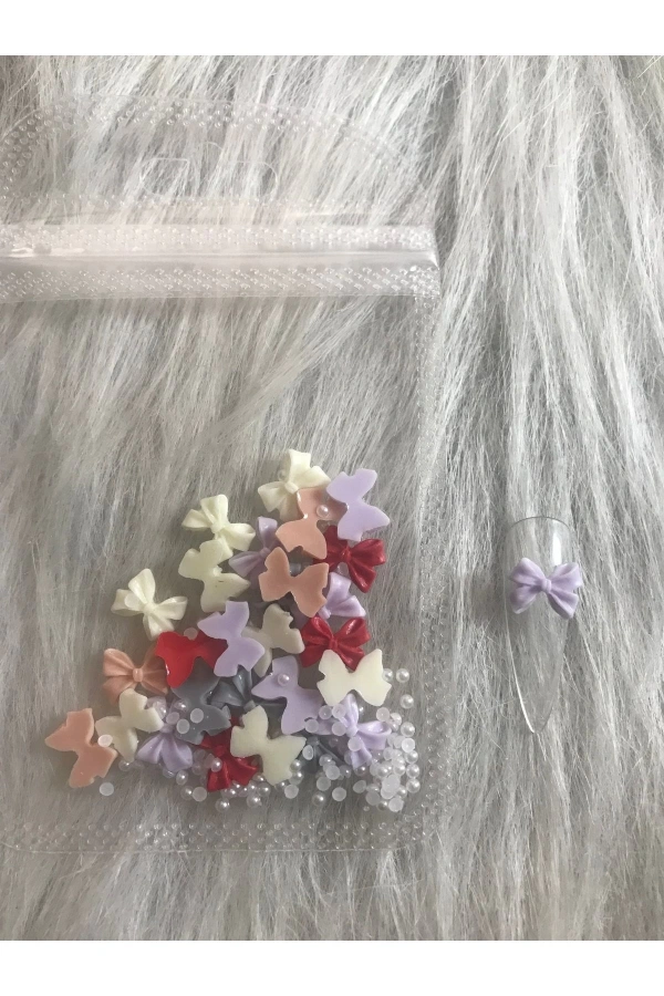 Kurdele ve İnci Charm Tırnak Süsü Seti