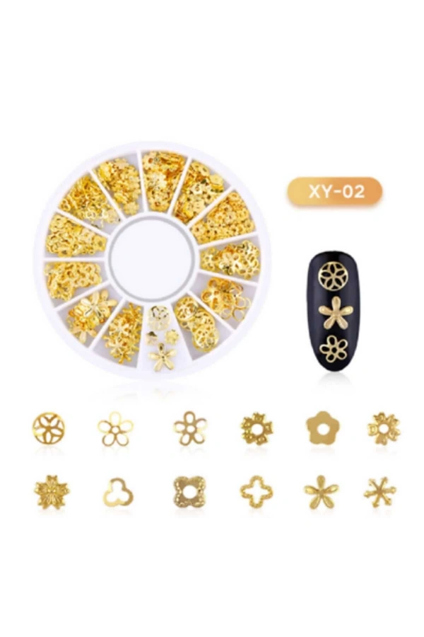 Altın Metal Çiçek Nail Art Süsleri - 12 Farklı Model