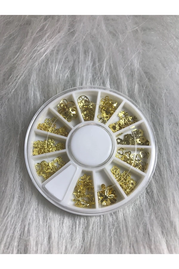 Altın Metal Çiçek Nail Art Süsleri - 12 Farklı Model