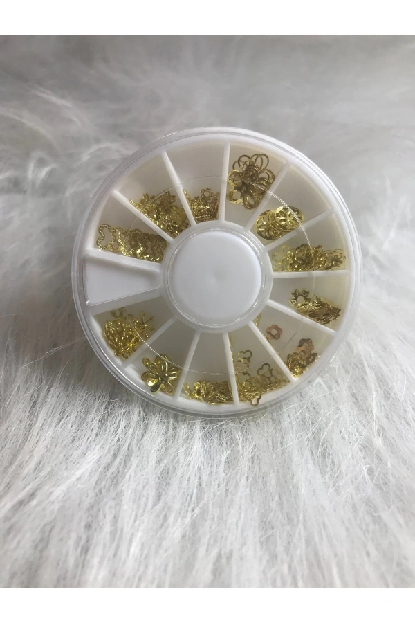 Altın Metal Çiçek Nail Art Süsleri - 12 Farklı Model