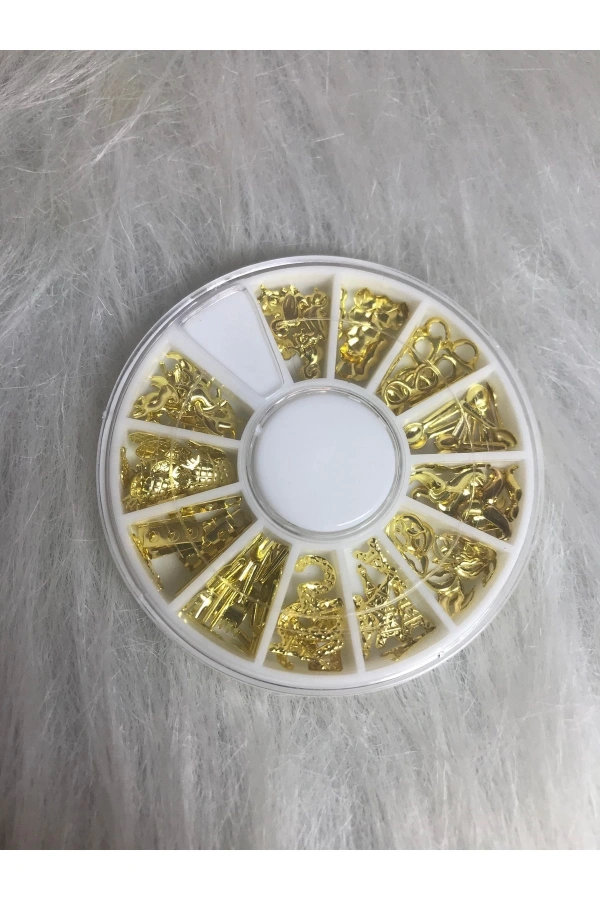 Altın Metal Figürlü Nail Art Süsleri - 12 Farklı Model