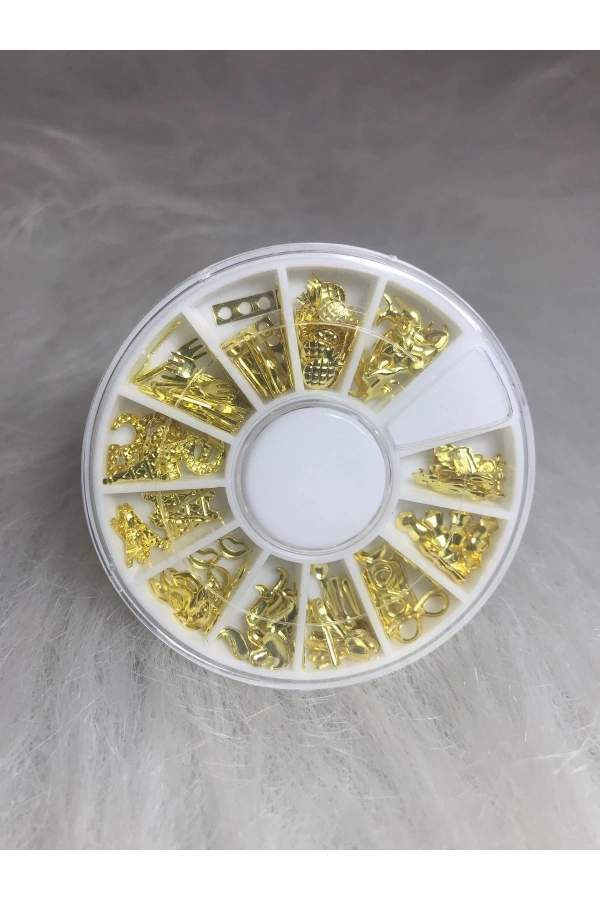 Altın Metal Figürlü Nail Art Süsleri - 12 Farklı Model