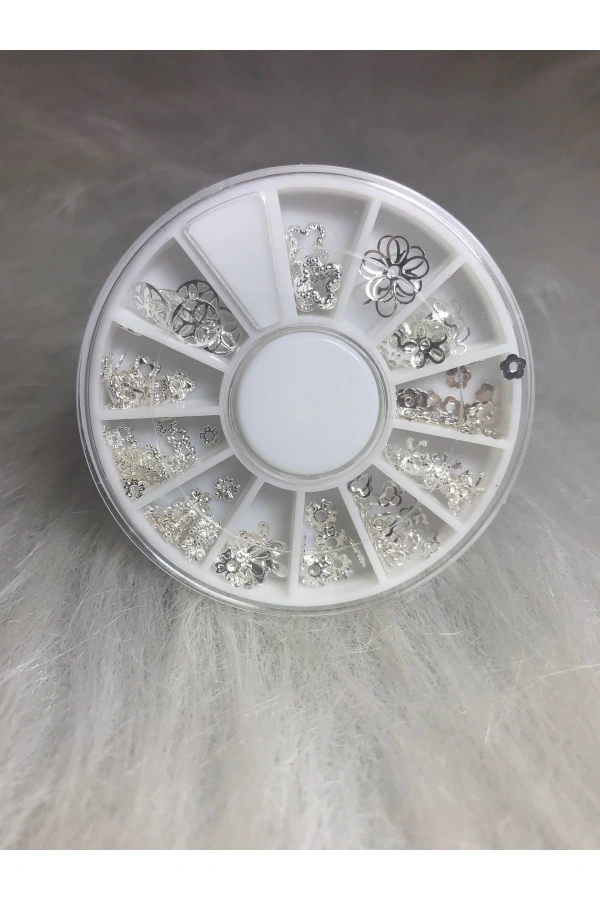 Gümüş Metal Çiçek Nail Art Süsleri - 12 Farklı Model