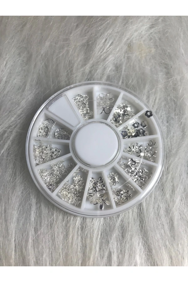 Gümüş Metal Çiçek Nail Art Süsleri - 12 Farklı Model