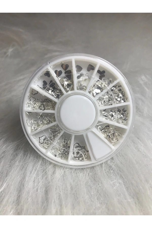 Gümüş Metal Kalp Nail Art Süsleri - 12 Farklı Model