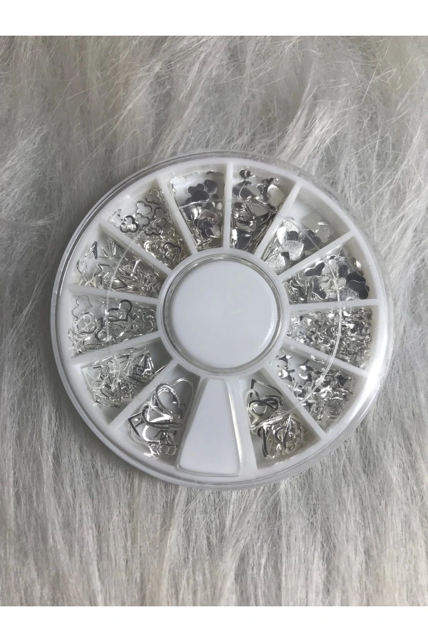 Gümüş Metal Kalp Nail Art Süsleri - 12 Farklı Model