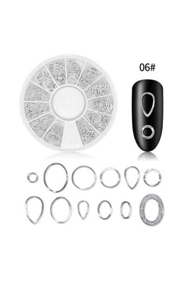Gümüş Metal Oval Çerçeve Nail Art Süsleri - 12 Farklı Model