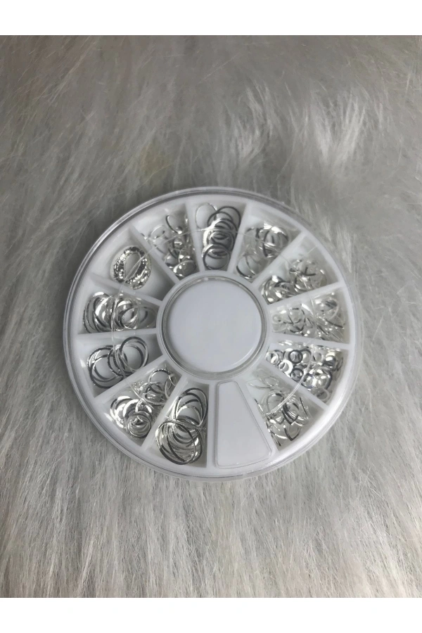 Gümüş Metal Oval Çerçeve Nail Art Süsleri - 12 Farklı Model