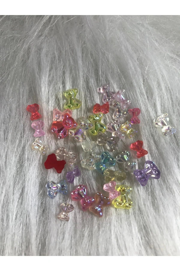 20 Adet Hologramlı Ayıcık Charm Tırnak Süsü