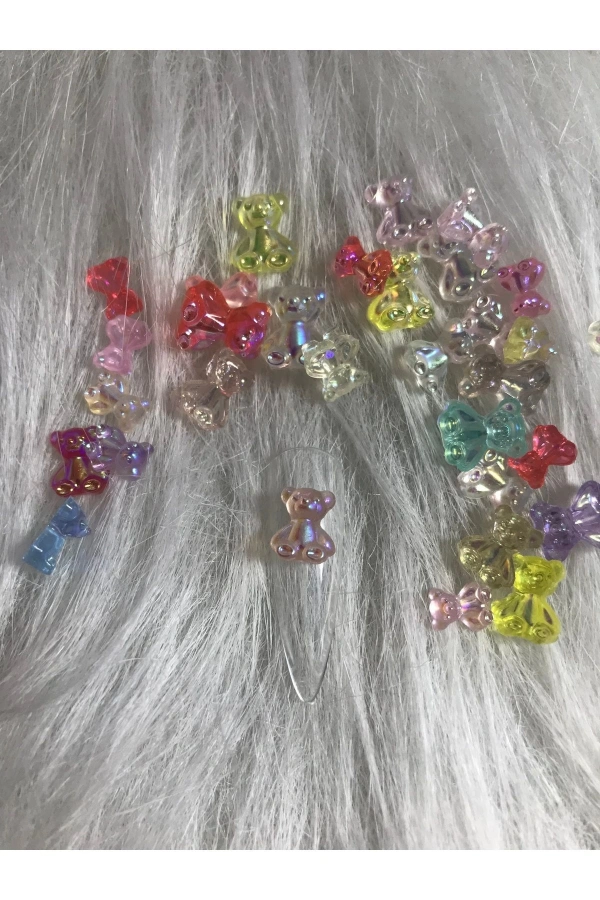 20 Adet Hologramlı Ayıcık Charm Tırnak Süsü