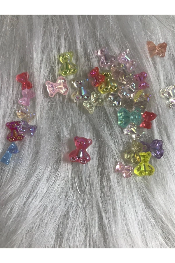 20 Adet Hologramlı Ayıcık Charm Tırnak Süsü