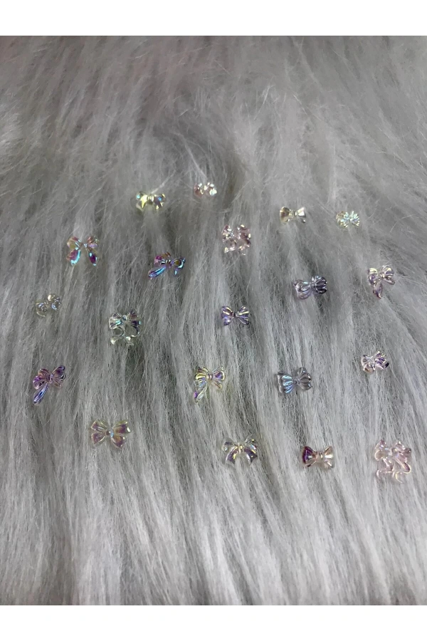 Hologramlı Şeffaf Karışık Renklerde Fiyonk Nail Art Charm - 20 Adet