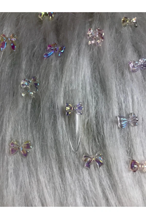 Hologramlı Şeffaf Karışık Renklerde Fiyonk Nail Art Charm - 20 Adet