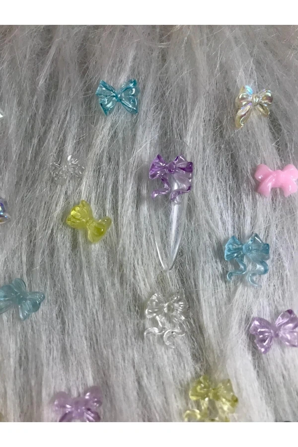 Renkli Şeffaf Fiyonk Charm Nail Art Süsleri - 20 Adet