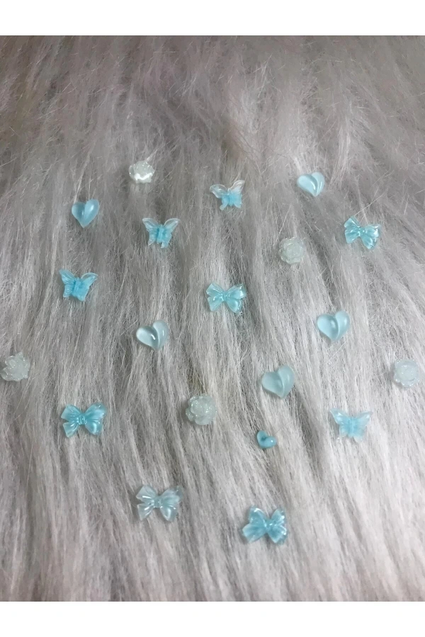 Mavi Hologramlı Karışık Nail Art Charm - 20 Adet