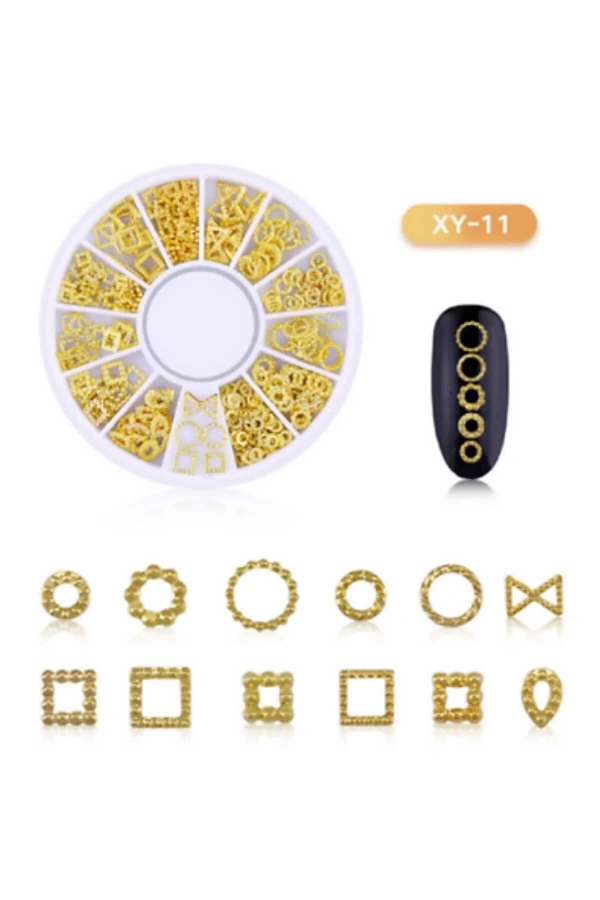 Altın Geometrik Figürler Nail Art Charm Seti